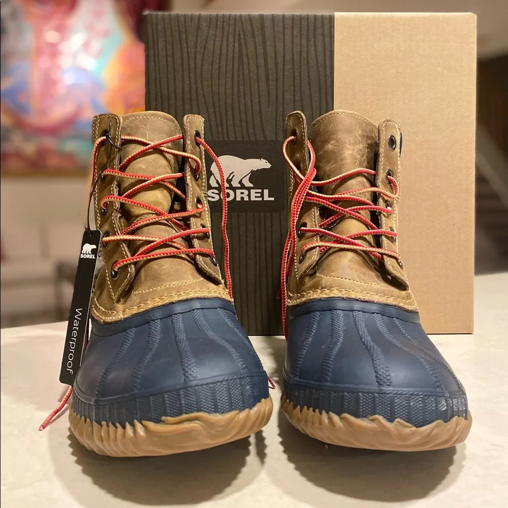 SOREL CHEYANNE FULL GRAIN BOOTS, WATERPROOF, CURRY/ECLIPSE, MENS SIZE 9 NEW NIB